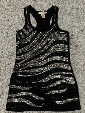 Y2K 2000s Arden B Black and Silver Sequins Tank Top